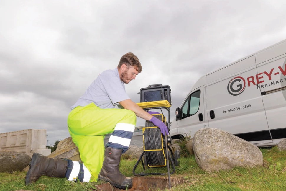 Chris uses a CCTV inspection camera to look for problems in a manhole in Tonbridge.