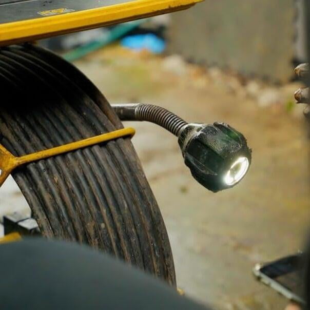 Light on the end of a CCTV drain camera.