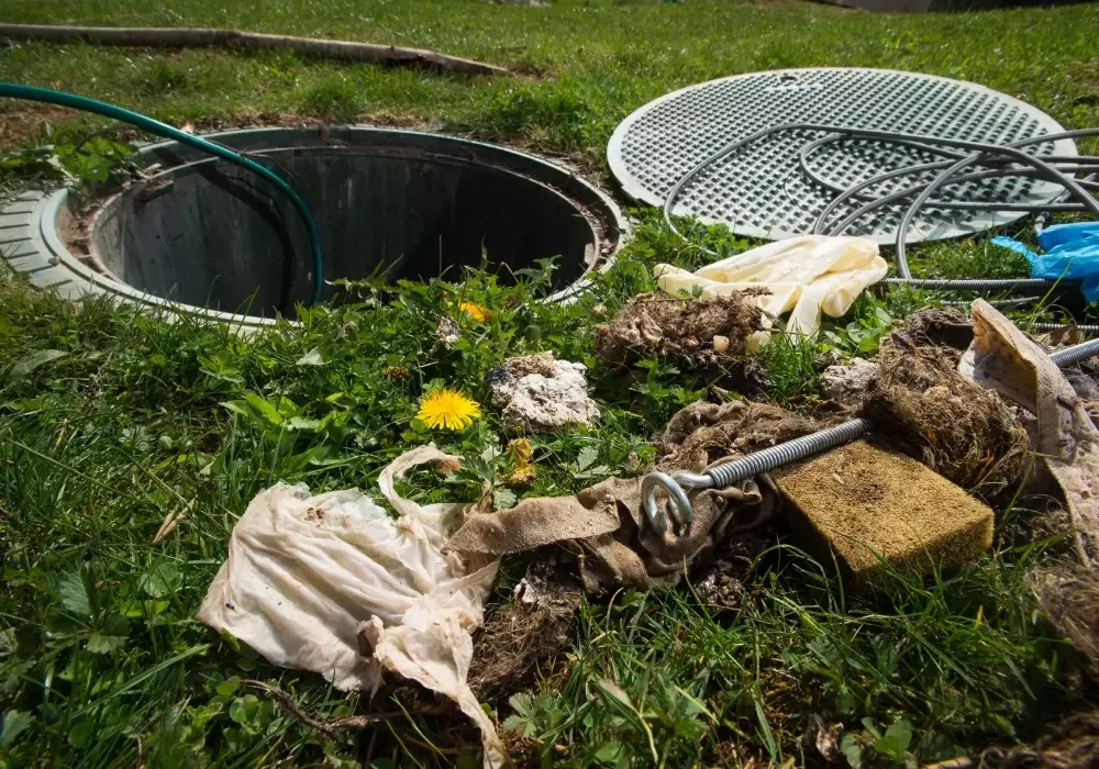Debris pulled out of a manhole that had been blocked.
